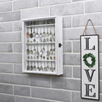 Ikee Design Wooden 30-Souvenir Spoon Display Case Cabinet, Wall-Mounted Tea Spoon Rack with Tempered Glass Door Suitable for Collection Display, Antique White Color, 13.4W x 2.6D x 15.7H in