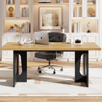 GarveeHome Dining Table for 6-8 People - 71" Modern Long Kitchen Table with Large Tabletop & Heavy Duty Pedestal Legs, Dinner Table for Kitchen, Conference Room, Home, Natural & Black