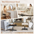 LUE BONA Adjustable Vanity Stool, Foot Rest Under Desk, 360° Swivel Vanity Chair for Makeup Room, Black Upholstered Faux Leather Ottoman for Bathroom & Living Room, 300lbs