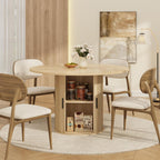 GarveeHome 47'' Round Dining Table with Hidden Storage for 4, Kitchen Dining Room Circle Dinner Pedestal Table with Slide Door Shelf, Space Saving Wood Furniture for Small Spaces, Dining Room, Natural