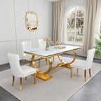 White Velvet Dining Chairs Set of 2, Mid Century Modern Kitchen & Dining Room Chairs, Fabric Tufted Dinning Chairs, Velvet Upholstered, Wing Back, Pull Ring, Stainless Steel Legs, Gold