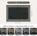OJIA Easy Jute 5x7 Outdoor Rug, Washable Patio Rugs for Living Room Striped Border Indoor Outdoor Carpet Farmhouse Non-Slip Black Rug Geometric Area Rug for Porch Backyard Dining Room