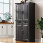 71" Tall Kitchen Pantry Cabinet with 3 Pull Out Organizers, Farmhouse Storage Cabinet with 6 Door Shelves,2 Drawers,Freestanding Cupboard for Kitchen Dining Room (Black-@01)