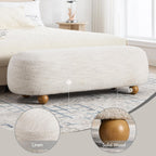 Hyfirm 54" End of Bed Bench, Upholstered Bedroom Ottoman Bench with Solid Wood Round Legs, Modern Oval Bench for Queen & King Beds, Entryway, Living Room, Hallway, Beige Linen Seat
