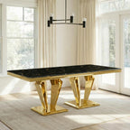 66.9" Dining Table for 4-6,Elegant Kitchen Table with Faux Marble Top Dining Room Furniture with Gold Base MDF Imitaion Marble Grain Top for Kitchen Dining Room/Meeting Room
