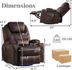 AHMED Dual Motor Power Swivel Rocker Recliner Chair, Velvet Brown | Electric Glider Rocking Chair, Massage & Heat, Cup Holders, LED Lights, USB A/USB C Ports