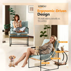 VINGLI 28" Wide Plush Upholstery Sling Modern Accent Chairs Set of 2,Reading Armchair with Removable Seat Cushion & Tan Microfiber Seat Base, Lazy Chair for Bedroom & Lounge,Pale Turquoise
