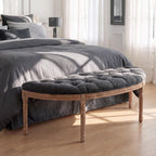 chairus 55" Button Tufted Semi-Circle Dining Bench Linen Halfmoon Entryway Bench Comfy Upholstered Bench Seat for Bay Window/Bedroom End of Bed/Living Room/Indoor, Charcoal Black