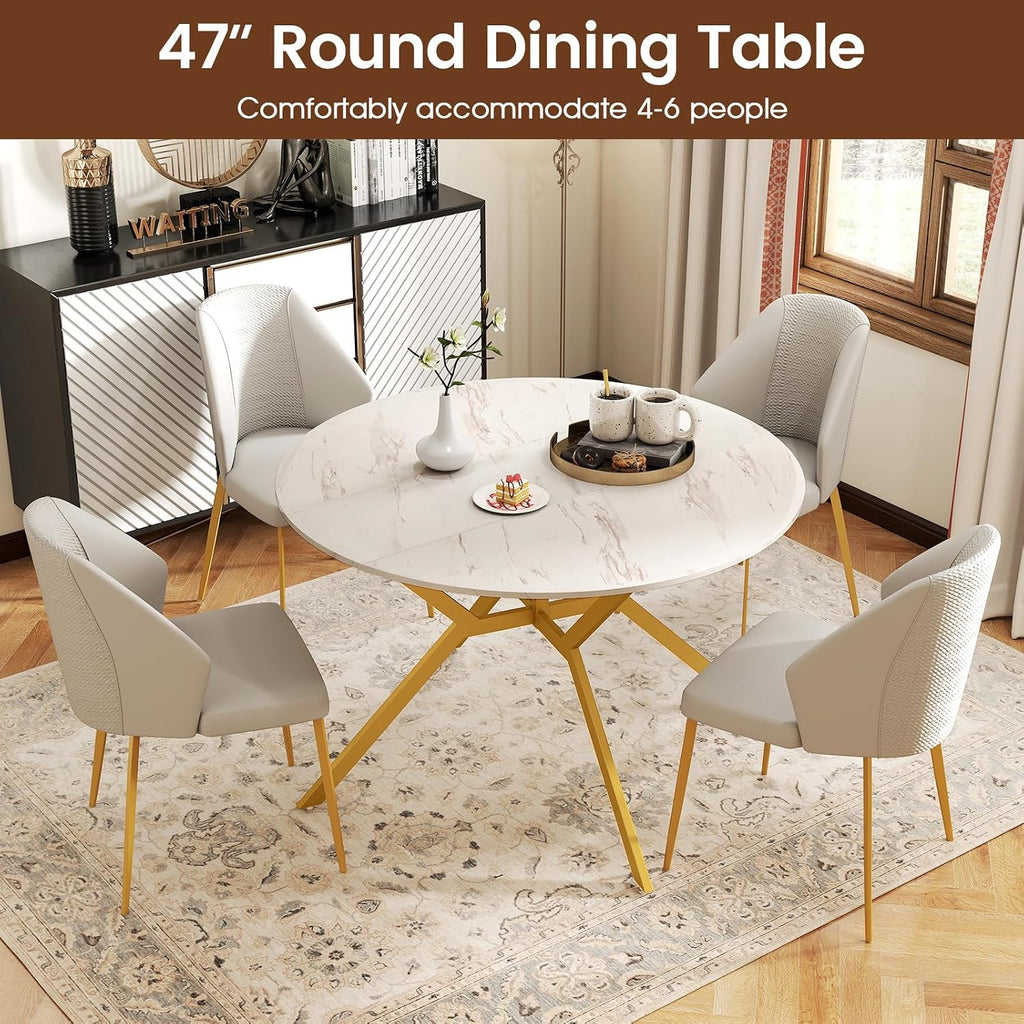 Giantex Folding Dining Table for 4-6 People, 47" Round Drop Leaf Table with Metal Frame, Mid-Century Modern Expandable Kitchen Tables for Small Spaces Dinette Living Room Restaurant (White)