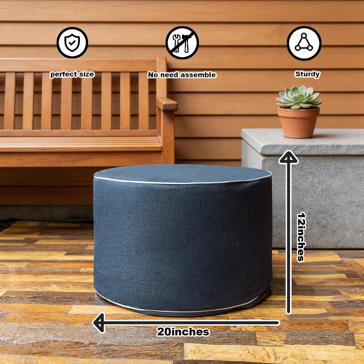 Outdoor Ottoman Outdoor Ottomans for Patio 20x12 Inches Modern Lightweight Foam Stuffed Pouf Outdoor Footstool Footrest Foot Stool Waterproof (Navy Blue)
