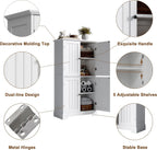 ChooChoo Bathroom Floor Cabinet, Modern Bathroom Storage Cabinet with 4 Doors and Adjustable Shelves, Freestanding Cupboard for Living Room, White | Bathroom Storage Cabinet, 4 Doors, Freestanding Cupboard for Living Room, White