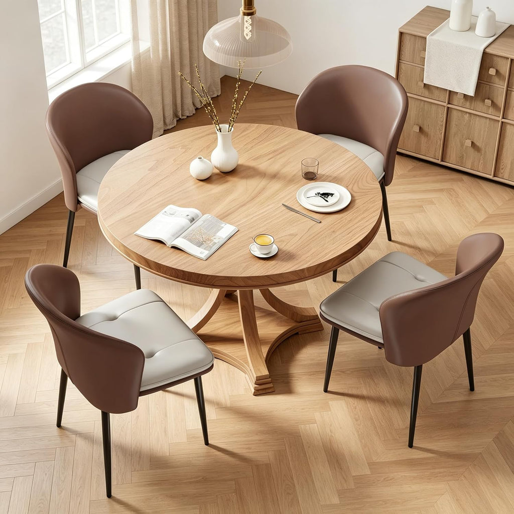 Modern Curved Back Dining Chairs Set of 4, Faux Leather Upholstered Accent Chair, Mid-Century Kitchen Side Chair with Soft Cushion for Dining Room, Living Room, Bedroom, Brown