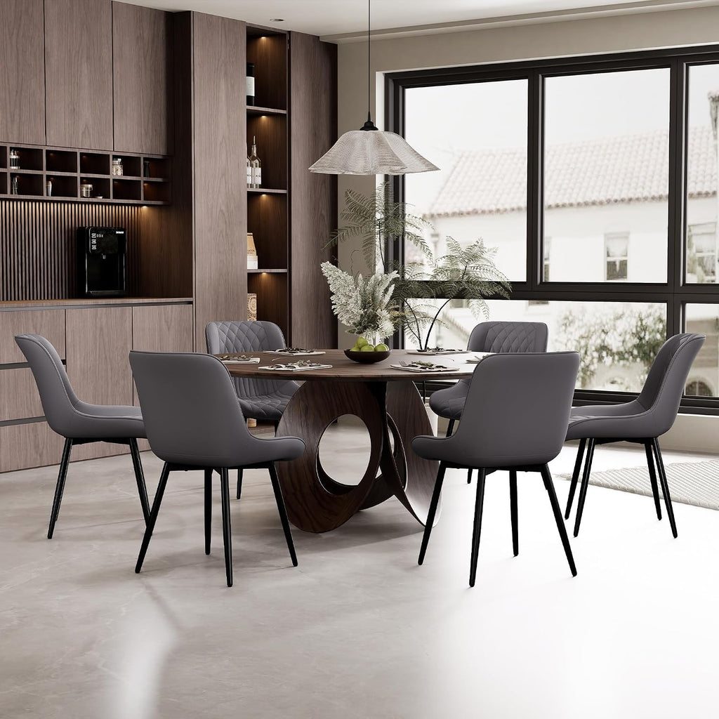 Rowill Dining Chairs Set of 2 Modern Faux Leather Kitchen Chairs with Thickened Metal Frame, Scratch-Resistant Upholstery,Widened Seat & Anti-Slip Pads, Cushioned Backrest for Kitchen,Dusty Blue