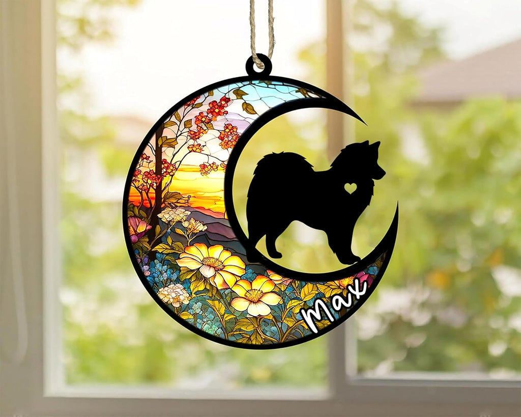 Personalized Dog Memorial, Custom Name American Eskimo Dog Christmas Ornament with Name, Custom Breeds, Pet Loss Light Catcher, Gifts for Lovers Loss of Pet Sympathy on Mothers Day Christmas