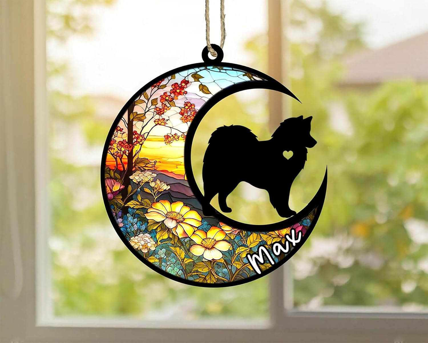 Personalized Dog Memorial, Custom Name American Eskimo Dog Christmas Ornament with Name, Custom Breeds, Pet Loss Light Catcher, Gifts for Lovers Loss of Pet Sympathy on Mothers Day Christmas
