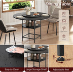 MAHANCRIS Round Dining Table for 4, Dinner Table with Storage Shelf, 47.2'' Dining Room Table, Circle Tables, Farmhouse Wood Kitchen Tables for Dining Room Living Room, Black DTBK12001