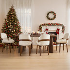 Swivel Dining Chairs, Mid Century Modern Faux Leather Dining Room Chairs with Arms, Upholstered Kitchen Vanity Accent Chair, Walnut Backrest Support & Sturdy Wood Legs (White, Set of 6)