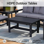 Set of 2 HDPE Adirondack Patio Armchairs, All Weather Outdoor Lounge Chairs w/ 3.5'' Thick Washable Cushions & Cup Holders, Rustproof 304 Stainless Steel Hardware for Garden Deck Poolside, Black