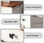 Knocbel Small Console Table with 2 Drawers with Metal Handles, Farmhouse Side Tables with Brown Woodgrain Top and Bottom Shelf for Entryway Living Room, 39.37" W x 11.61" D x 32.08" H, Antique White