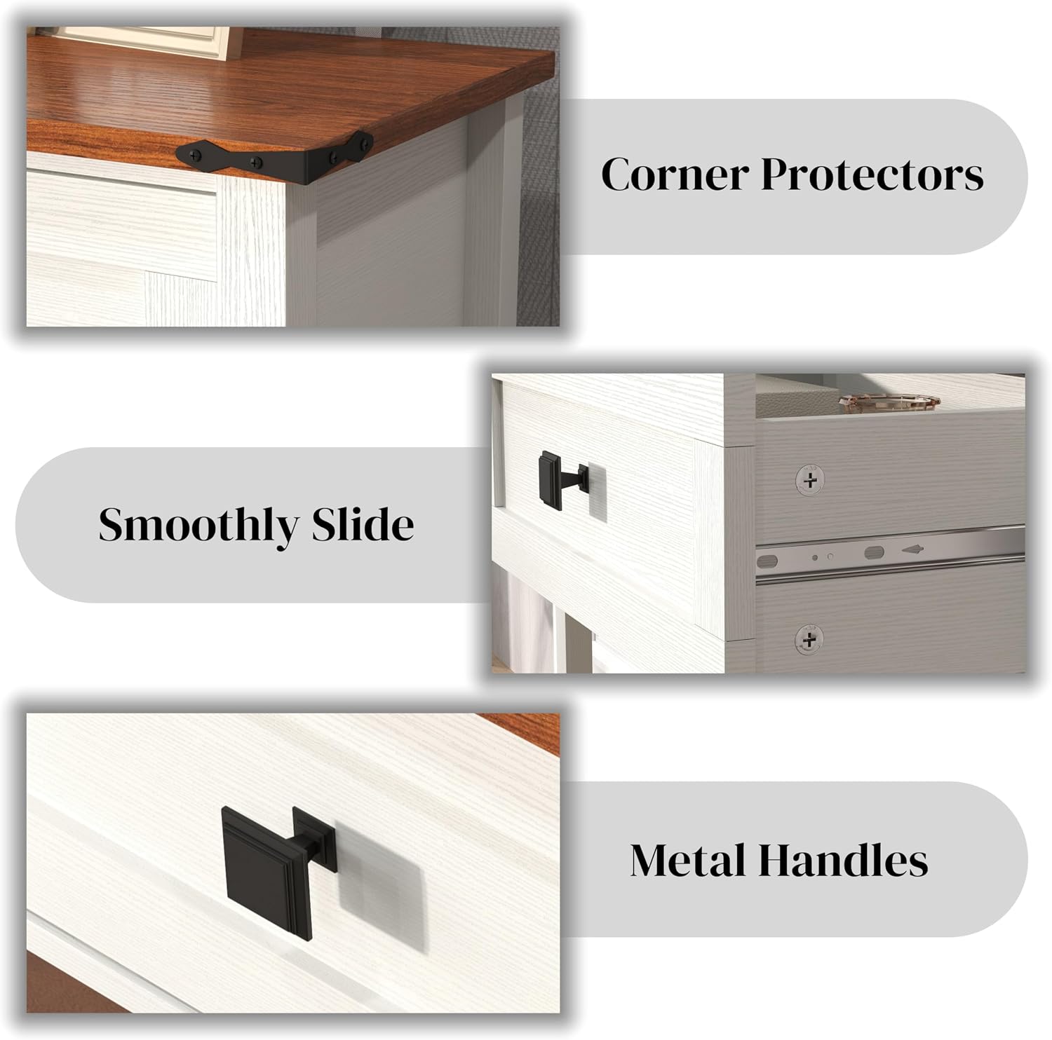 Knocbel Small Console Table with 2 Drawers with Metal Handles, Farmhouse Side Tables with Brown Woodgrain Top and Bottom Shelf for Entryway Living Room, 39.37" W x 11.61" D x 32.08" H, Antique White