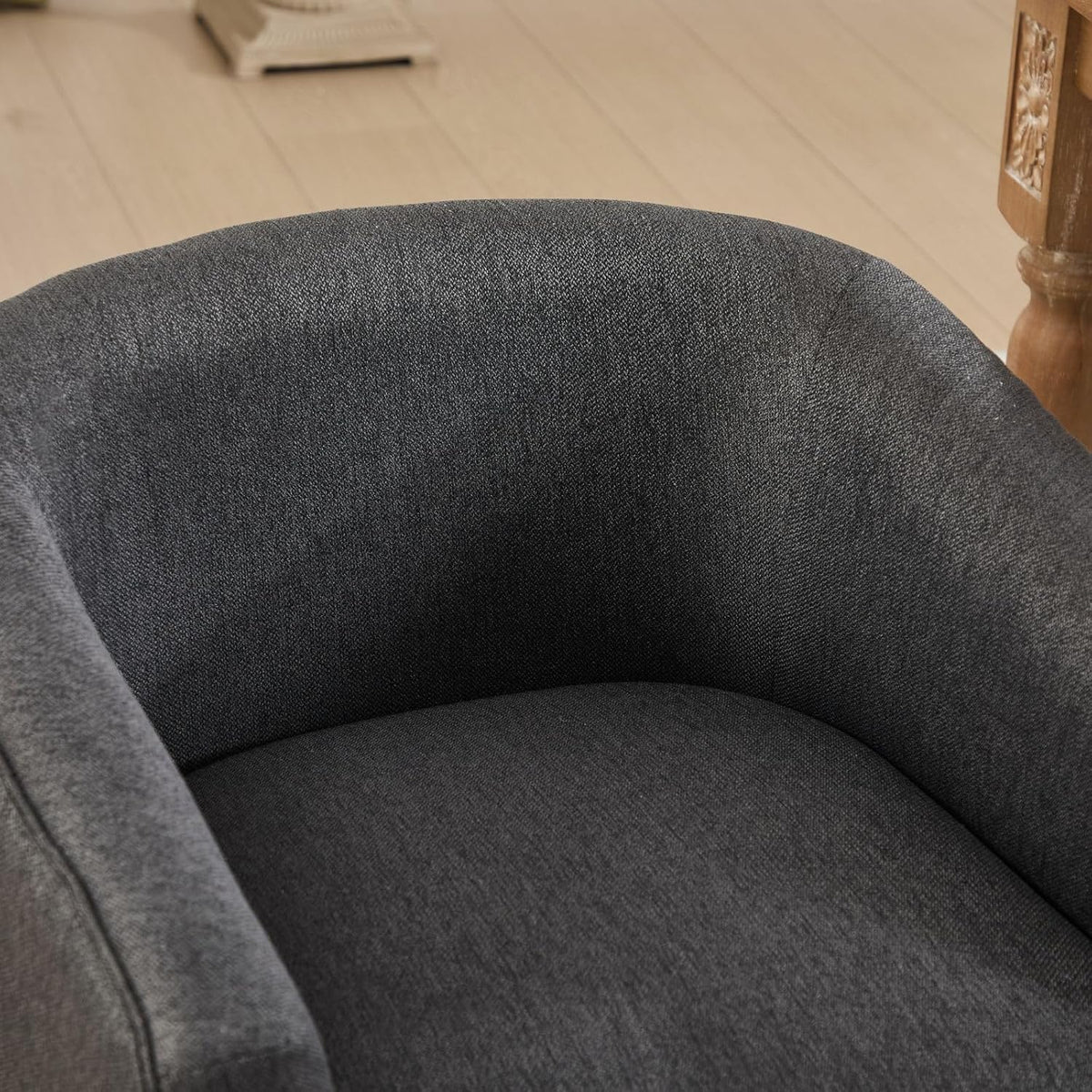 Linen Dining Chairs Set of 4, Barrel Farmhouse Kitchen Chairs with Arms, Upholstered Side Chair with Solid Wood Legs for Dining Room, Bedroom,Gray