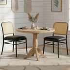 Rattan Dining Chairs Set of 4, Mid-Century Modern, Black | Cane Back Design, Faux Leather Upholstery, Boho Style, Comfortable Padded Seat, 350 LBS Weight Capacity