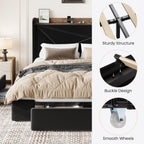 SHA CERLIN Queen Bed Frame, Storage Headboard with Drawers, Charging, Black