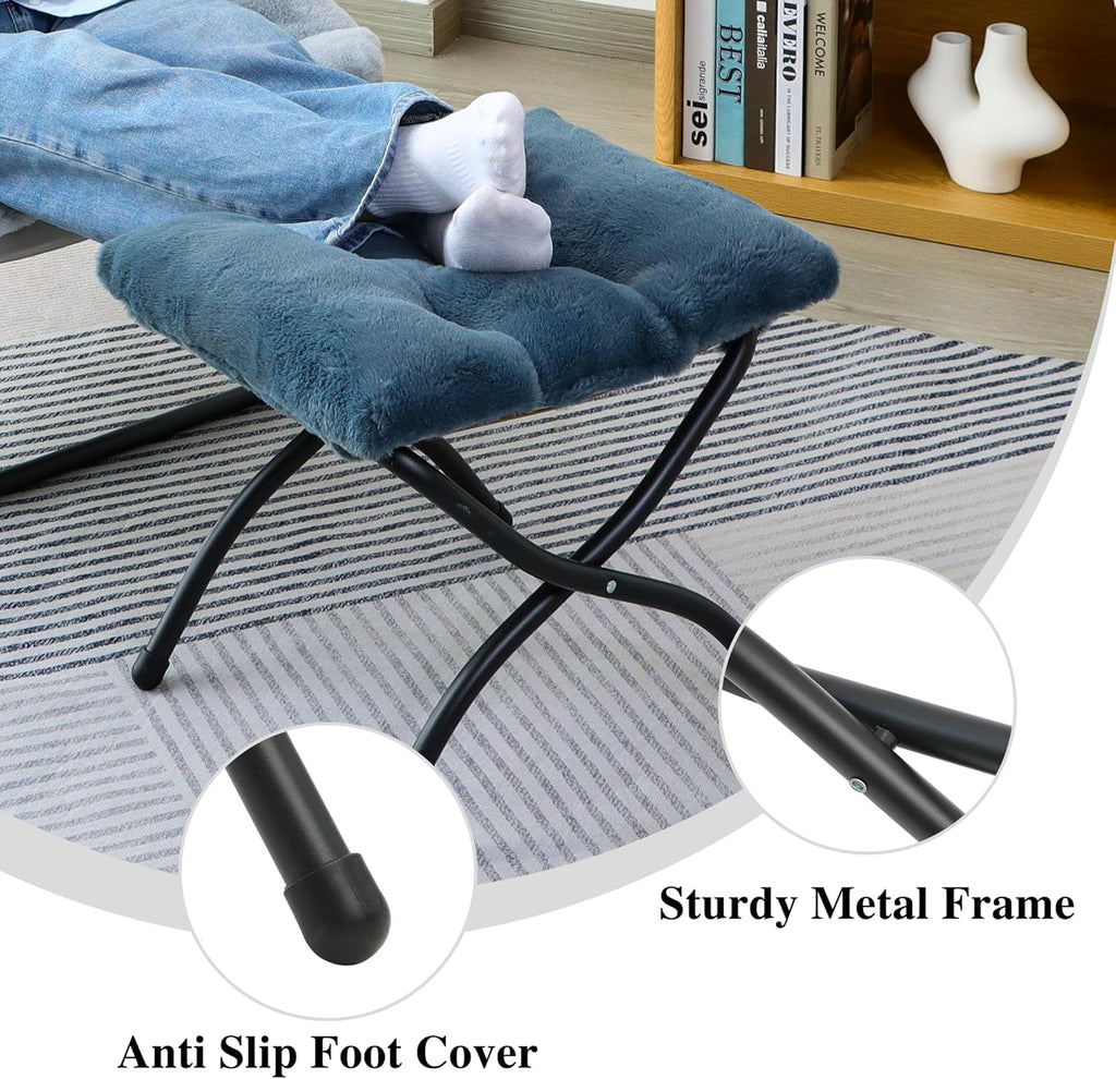 15"(H) Folding Ottoman, Foldable Footrest Stool, Portable Small Foot Stool for Couch, Collapsible Foot Rest Ottoman for Sofa, Accent Padded Ottomans for Living Room, Bedroom, Navy Blue
