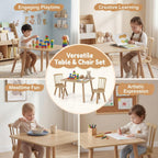 Costzon Kids Table and Chairs, 3 PCS Wooden Desk Set for Toddlers (Natural) | Pine Wood Frame, 2 Rounded Chairs, Nursery Children's Room Furniture for Arts, Crafts, Reading, Eating