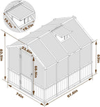 6x8 FT Greenhouse Kit for Outdoor, 6MM Thick Polycarbonate Panel Wooden Walk-in Green House with Lockable Door and Adjustable Roof Vent, Backyard Garden, Light Mocha Brown