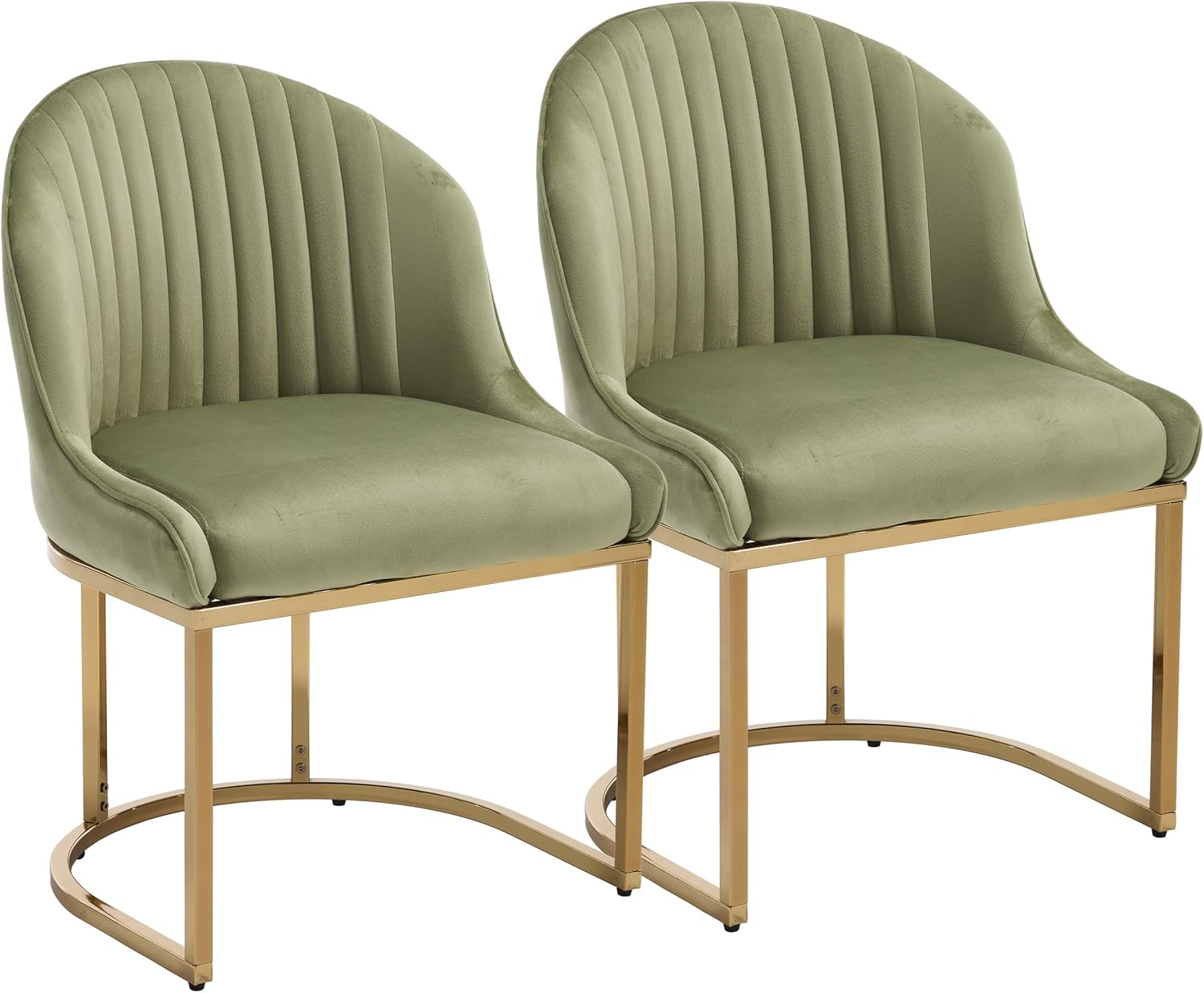 Velvet Dining Chairs Set of 2, Upholstered Dining Room Chairs with Silver Metal Legs, Modern Kitchen Side Chairs Reading Chair (Light Green+Golden, Set of 2)