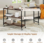 Tangkula Large 360° Free Rotating Sofa Side Table, Patented Mobile Couch Desk with 2-Tier Storage Shelves, Movable Laptop Desk with Sturdy Metal Frame, Extendable Couch Snack Table for Home Office