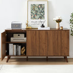 XUZENEST Fluted Sideboard Buffet Cabinet with Storage, Modern Storage Cabinet with 3 Doors, Wood Credenza Buffet Sideboards, Console Table for Kitchen Dining Living Room Entryway (Walnut)