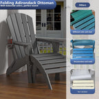 Plawdlik Folding Ottoman for Adirondack Chair–HDPE All-Weather Footrest for Outdoor Use, Garden & Poolside– Anti-Cracking, Fade-Resistant, Easy Assembly–Grey