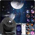 Galaxy Projector for Bedroom Pro Version, HD 12 in 1 Film Discs Star Projector with Bluetooth Galaxy Light, Planetarium Projector with Timer, White Noise, 360 ° Rotation, Remote Control，Black