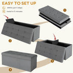 KROFEM 43.5" Folding Storage Ottoman Bench,Rectangle Foot Rest Stool for Living Room and Bedroom Holds 660 lbs,Light Gray