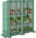Outsunny Lean-to Greenhouse with 3 Tier Shelves, 56.7" x 18.9" x 59.8" Portable Small Greenhouse with PE Cover, 2 Roll-Up Zippered Doors, for Indoor Outdoor Garden Backyard Balcony, Green