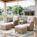 Belord 5 Piece Wicker Patio Furniture Set, Outdoor Swivel Rocker Chairs Set of 2 with Ottomans and Side Table, All Weather Patio Conversation Furniture Set, for Porch Pool, Yellow Wicker/Beige