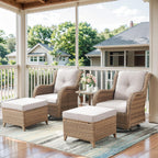 Belord 5 Piece Wicker Patio Furniture Set, Outdoor Swivel Rocker Chairs Set of 2 with Ottomans and Side Table, All Weather Patio Conversation Furniture Set, for Porch Pool, Yellow Wicker/Beige