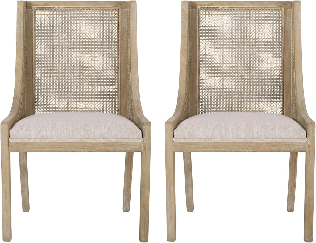 Maurers Upholstered Dining Chairs - Cane and Wood - Beige/Natural (Set of 2)