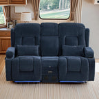 TUNYI Wall Hugger Power Loveseat Recliner - RV Reclining Loveseat with Console Theater Seating RV Recliner Sofa with USB/Outlet//Cup Holder/LED Light/Side Pocket (Dark Blue, Loveseat)