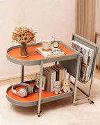 Modern Multi-Functional Side Table with 2 Tiers Storage Magazine Holder and Wheels for Living Room, Bedroom End Table with Books ShelvesElegant Design Easy to Move Perfect for Drinks, Decorations