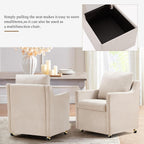 Modern Dining Chair, Linen Upholstered Dining Chairs with Back Pillow and 4 Casters, Accent Armchair for Reading Room Living Room Bedroom (Beige-1 Seat)