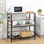 HOOBRO Kitchen Island with Storage, Kitchen Island Table with Power Outlet, 3 Tier Coffee Station and Microwave Stand, for Home, Dining Room, Greige and Black BG021ZD01