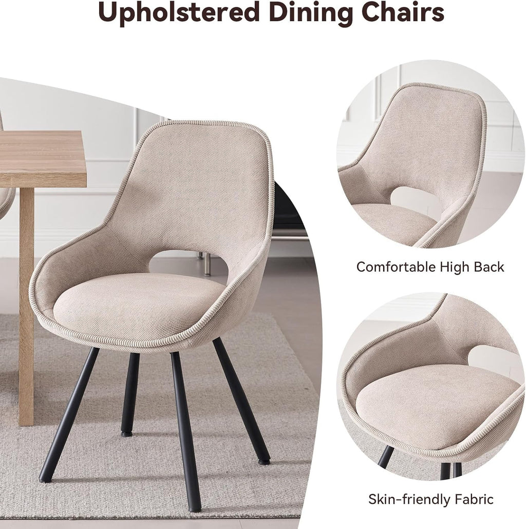 Swivel Dining Chair Set of 2, Modern Upholstered Fabric Kitchen Chairs with Thicken Cushion for Living Room Bedroom Restaurant (Beige)