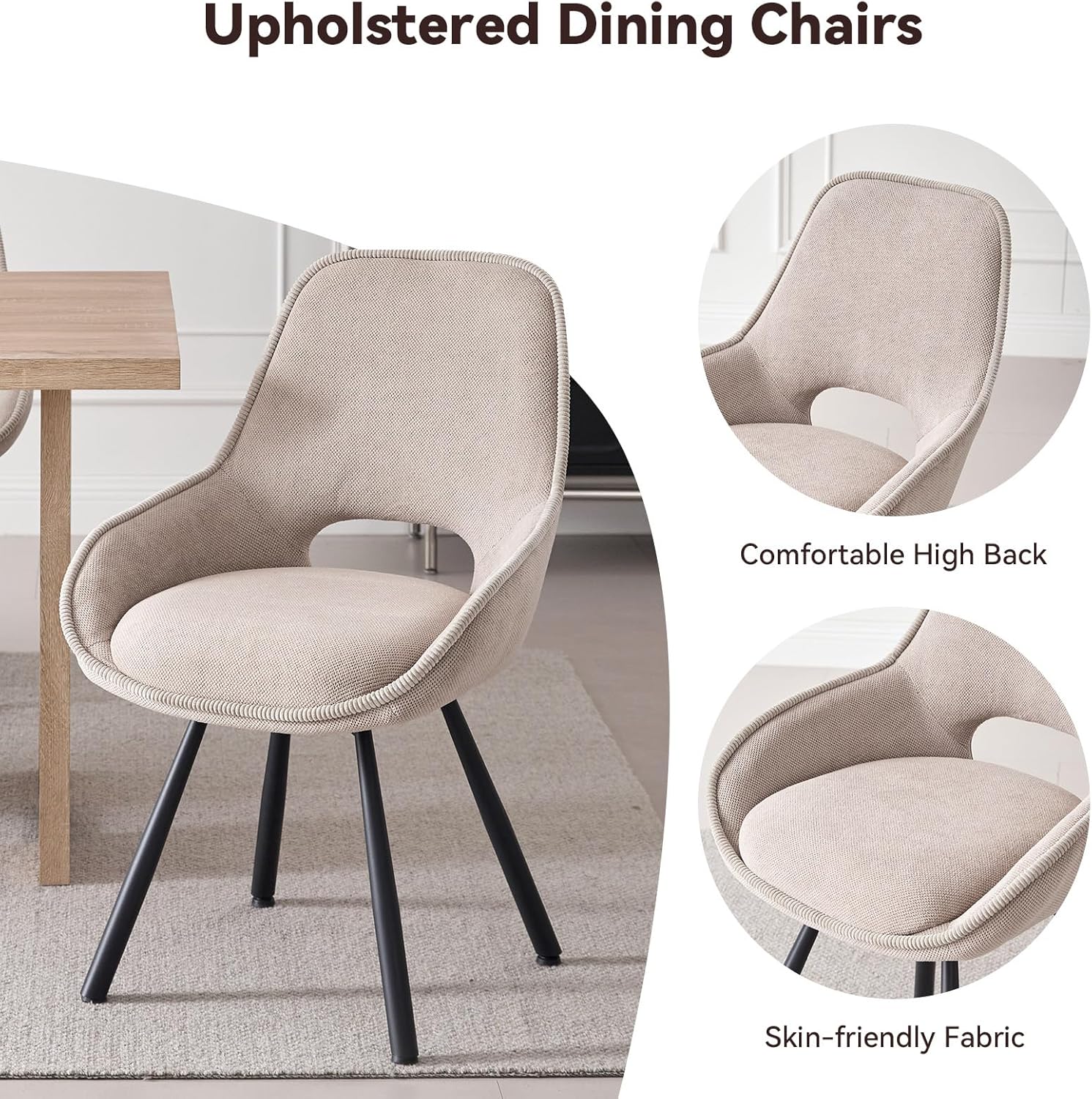 Swivel Dining Chair Set of 2, Modern Upholstered Fabric Kitchen Chairs with Thicken Cushion for Living Room Bedroom Restaurant (Beige)