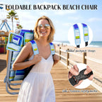 Backpack Beach Chair Wide Seat High Back Folding Camping Chair for Adults 5-Position Recline Supports 400 lbs Portable Chair with Cup Holder Cooler Bag Storage Pouch for Outdoor Lawn Picnic