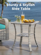 3 Piece Outdoor Patio Furniture Set,High Back Wicker Swivel Rocker Patio Chairs with 4" Thickened Cushions & Coffee Table, All-Weather PE Rattan for Garden, Backyard, Porch, Turquoise