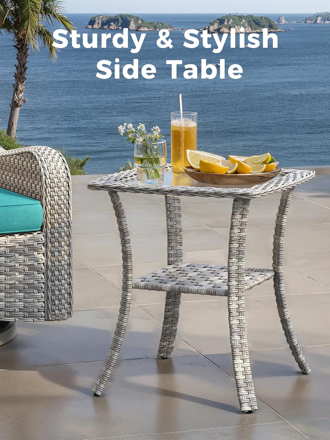 3 Piece Outdoor Patio Furniture Set,High Back Wicker Swivel Rocker Patio Chairs with 4" Thickened Cushions & Coffee Table, All-Weather PE Rattan for Garden, Backyard, Porch, Turquoise