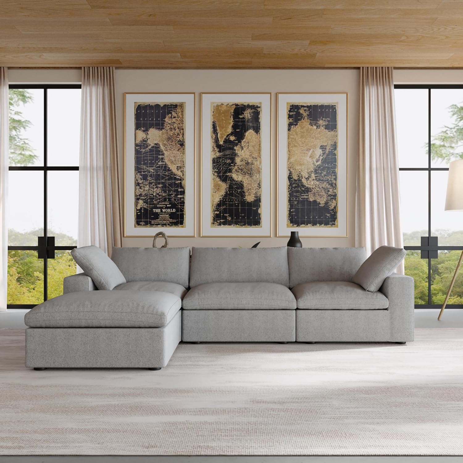 JACH L-Shaped Cloud Sectional Sofa for Living Room, Modular Convertible Sofa, Modern Comfy Couch, Covers Removable, Ottomans with Storage, Cloud Couch Furniture for Living Room Apartment (Grey)